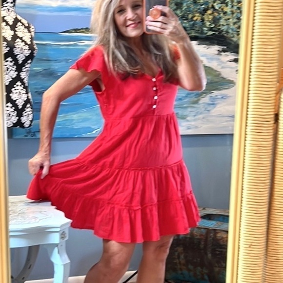 NWT,Merokeety, Amazing Red Mini Dress, Swing-Style, V-Neck, Size Large - Picture 5 of 10